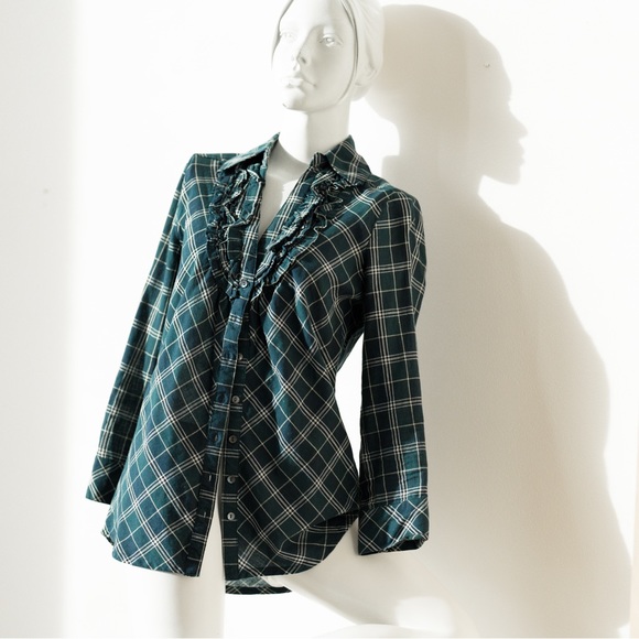 JOIE Plaid Tuxedo Button up Shirt, Caviar Blue, Green, Small - Picture 3 of 10